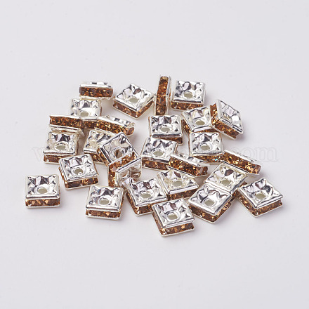Brass Rhinestone Spacer Beads RB-A013-6x6-14S-1