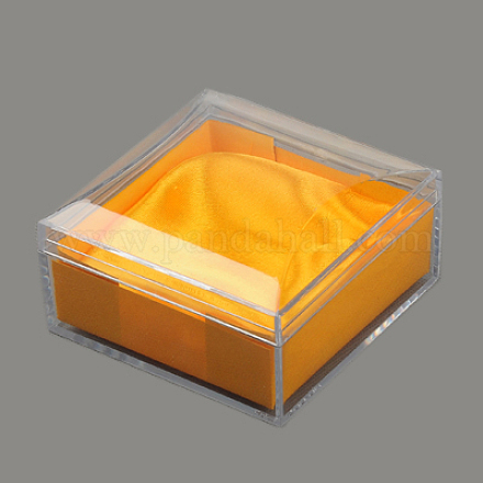 プラスチックアクセサリー箱  布で  正方形  ゴールド  95x95x54mm OBOX-G007-02-1