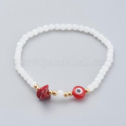 Bracelets extensibles en perles de verre à facettes imitation jade BJEW-JB05839-02-1