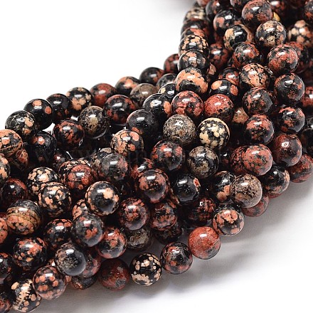 Mexique naturel perles rondes flocon obsidienne brins G-P075-06-8mm-1
