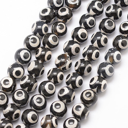 Perles dzi à 3 œil de style tibétain G-K166-01-10mm-L2-01-1