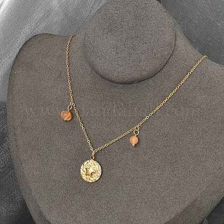 Ожерелья из нержавеющей стали 304 и стекла с плоским круглым кулоном в форме звезды для женщин NJEW-Z055-06G-1