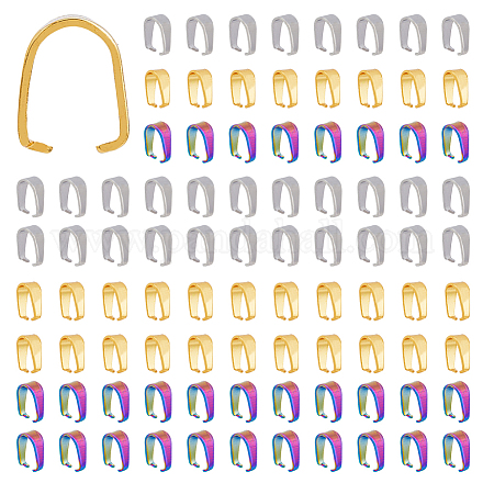 DICOSMETIC 90Pcs 3 Colors Pinch Clip Clasps Bails Stainless Steel Snap on Bails Golden and Rainbow Color Snap on Bail Pendant Connector Claw Clasp Bails for Jewelry Making STAS-DC0012-26-1