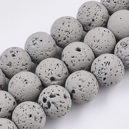 Spray Painted Natural Lava Rock Beads Strands G-N0324-C-02-1