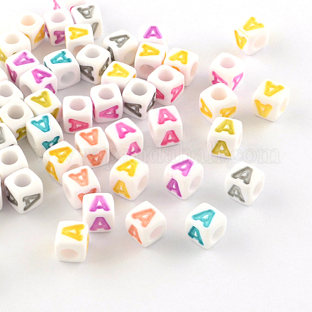 Letter Style Opaque Acrylic European Large Hole Cube Beads OPDL-S073-A-1