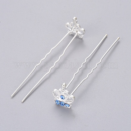 (Defective Closeout Sale) Lady's Hair Accessories Silver Color Plated Iron Rhinestone Hair Forks PHAR-XCP0004-03S-05-1
