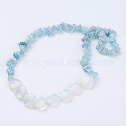 Natürliche Aquamarin & Opalit Perlen Halsketten NJEW-JN01856-03-1