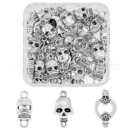 SUPERFINDINGS 60Pcs 3 Styles Skull Pendants Links Tibetan Style Alloy Skeleton Pendants Connectors Halloween Skull Dangle Charms with Double Loop for DIY Crafts Jewelry Making FIND-FH0005-97-1
