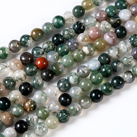 Rondes naturels indiens perles d'agate brins X-G-S122-6mm-1