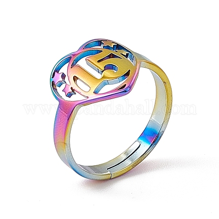 Placage ionique (ip) 201 coeur en acier inoxydable avec anneau réglable numéro 15 pour femme RJEW-C045-12M-1