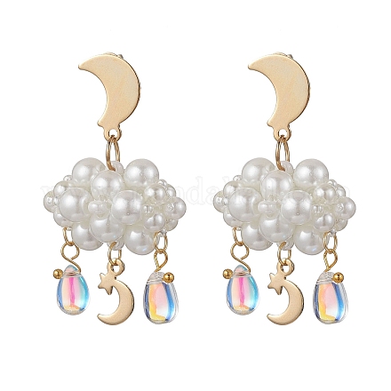 Серьги-гвоздики из стеклянных бусин в форме облака 3D EJEW-MZ00644-02-1