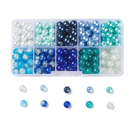 Gemischtes Backen gemaltes Knistern Glas & Glas Perle Perlen Sets HY-X0009-8mm-03-1