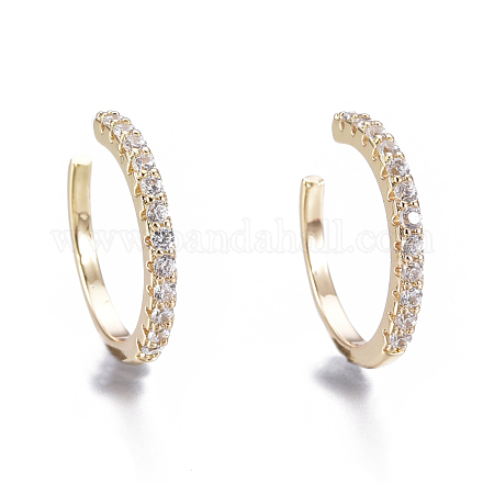 Brass Micro Pave Clear Cubic Zirconia Cuff Earrings EJEW-I249-15G-1