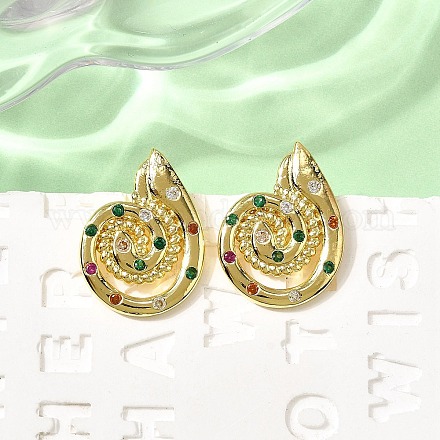 Серьги-гвоздики из латуни с микропаве из кубического циркония в форме спирали в форме вихря EJEW-L305-05G-01-1