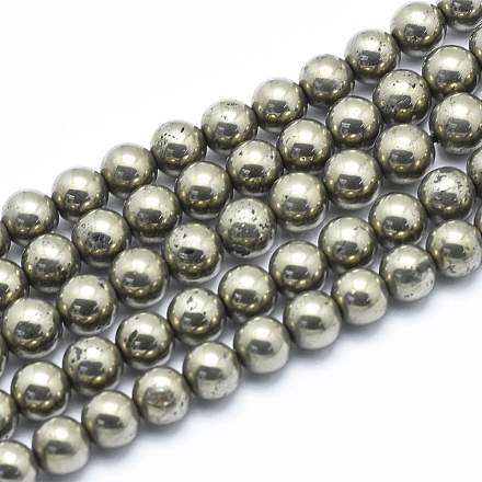 Natürliche Pyrit Perlen Stränge G-K256-04-6mm-1