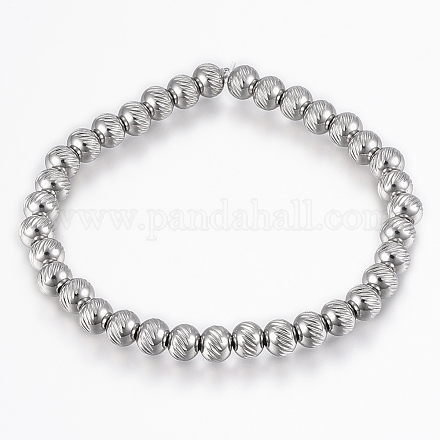 304 Stainless Steel Beaded Stretch Bracelets BJEW-K174-02P-1