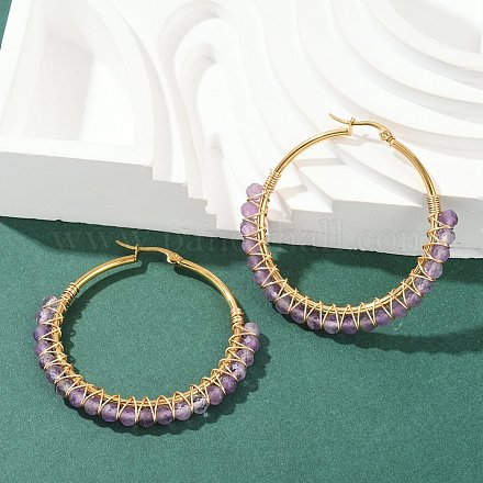 Серьги-кольца с бусинами EJEW-JE03830-02-1