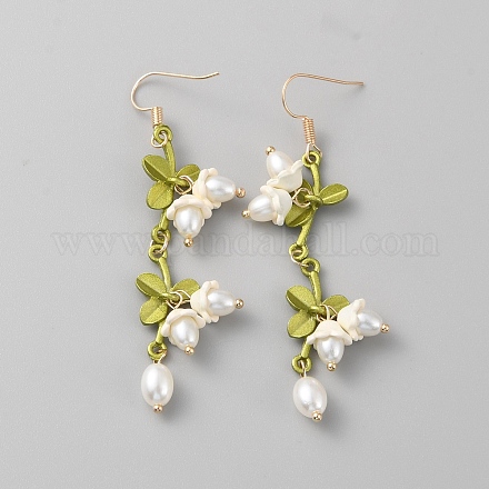 Пластиковые серьги с жемчугом и бусинами цветок жизни с подвесками EJEW-WH0017-56B-1