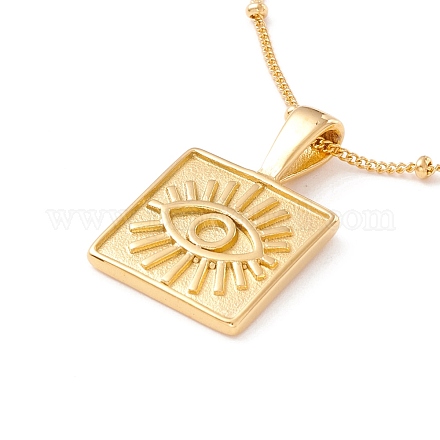 Ion Plating(IP) 304 Stainless Steel Square with Evil Eye Pendant Necklace for Women NJEW-F292-03G-1