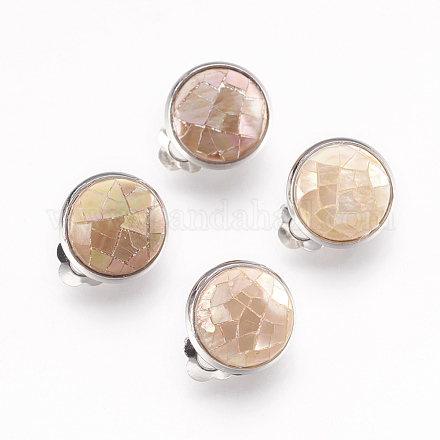 Boucles d'oreilles clip coquillage EJEW-F162-E03-1