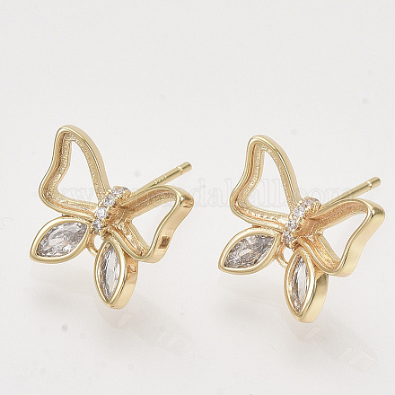 Brass Micro Pave Clear Cubic Zirconia Stud Earring Findings X-KK-T054-52G-NF-1