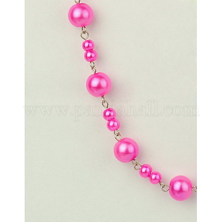 Handmade Round Glass Pearl Beads Chains for Necklaces Bracelets Making AJEW-JB00055-04-1