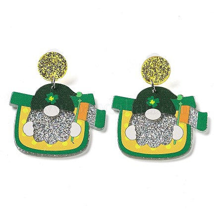 Saint Patrick's Day Sparkling Acrylic Dangle Stud Earrings EJEW-P243-A02-1