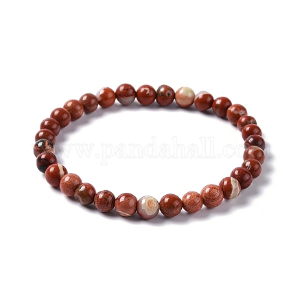 Bracelets extensibles en perles de jaspe rouge naturel BJEW-K212-A-012-1