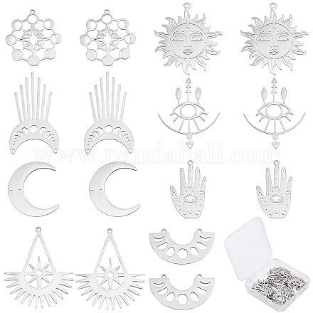 SUNNYCLUE 1 Box 16Pcs 8 Style Stainless Steel Tarot Style Charms Hamsa Hand Lucky Charm Sun Moon Charms for Jewellery Making Crescent Linking Connectors Earrings Necklace Bracelet Supplies DIY Craft STAS-SC0003-89-1