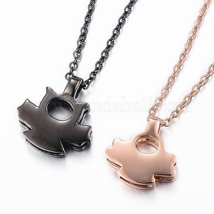 304 Stainless Steel Couple Pendant Necklaces NJEW-H456-17-1