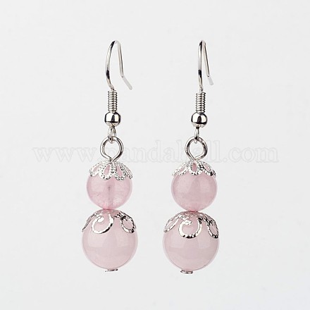Quarzo rosa ciondolano gli orecchini X-EJEW-JE02206-01-1