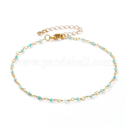 Bracelets de cheville en perles d'amazonite naturelle rondes à facettes AJEW-AN00360-03-1