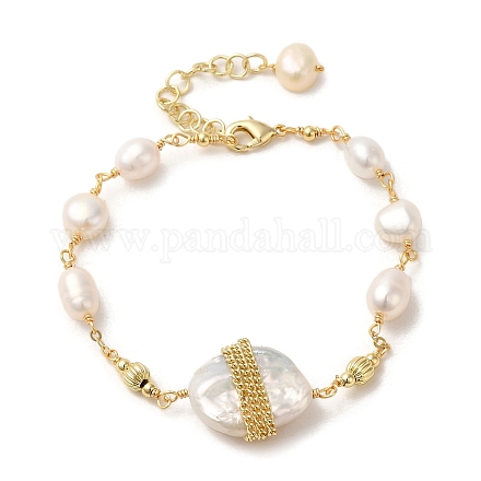 Bracciali a maglia di perle naturali BJEW-C051-30G-1