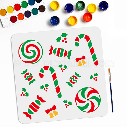 Mayjoydiy pochoirs de bonbons bonbons dessin modèles de peinture bonbons sucette modèle de bonbons de Noël réutilisable 11.8 × 11.8 pouces avec pinceau peinture sur papier de bois de meubles muraux DIY-MA0001-33C-1