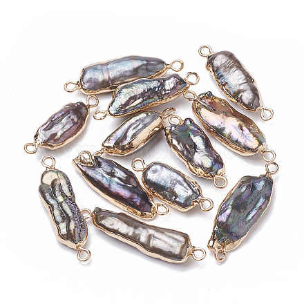 Connettori di collegamenti di perle keshi con perle barocche naturali placcate PEAR-Q008-01-1