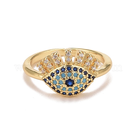 Colorful Cubic Zirconia Evil Eye Open Cuff Ring RJEW-G251-03G-1