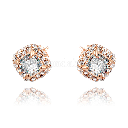 Square Real Rose Gold Plated Fashion Alloy Austrian Crystal Stud Earrings EJEW-AA00057-08-1