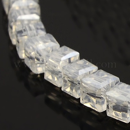 Perles en verre cube à facettes plaqué couleur ab GLAA-A031-4mm-AB11-1