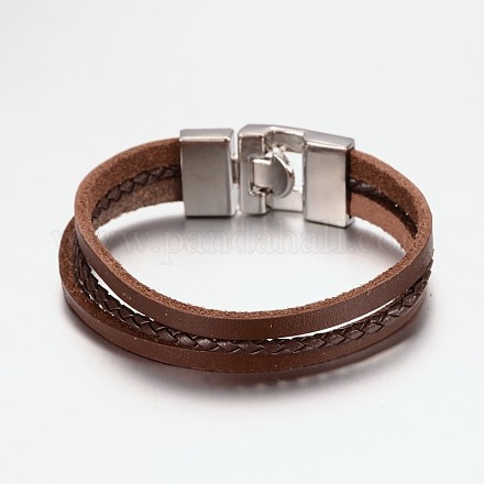 Bracelets à cordon en cuir à rangs multiples X-BJEW-H220-10-1