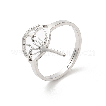 304 anello regolabile in loto cavo in acciaio inossidabile RJEW-L107-021P-1