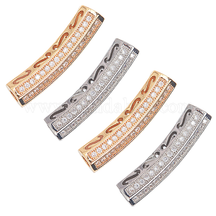 UNICRAFTALE 4pcs 27mm 2 Colors Tube Beads with Cubic Zirconia Brass Tube Beads Crystal Loose Beads long Metal Beads for Jewelry Making Bracelets ZIRC-UN0001-04-1