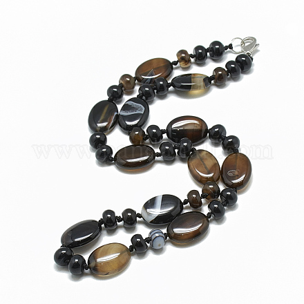 Natural Black Agate Beaded Necklaces NJEW-S394-02-1