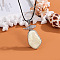 Alloy Pave Natural Shell Nuggets Pendant Waxed Cord Necklaces for Women, Antique Silver, Old Lace, 18.11 inch(46cm)
