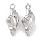 Brass Pendants With Clear Cubic Zirconia, Conch Charms, Cadmium Free & Nickel Free & Lead Free, Platinum, 17x7.5x6mm, Hole: 1.4mm