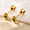 Ion Plating(IP) 304 Stainless Steel Stud Earrings, with Rhinestone, Real 14K Gold Plated, Flat Round, Fern Green, 8.5x4.5mm