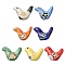 8Pcs 7 Colors Handmade Printed Porcelain Beads, Pigeon, Mixed Color, 12.5~13x17~19x7~8.5mm, Hole: 1.5mm