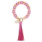 Chain Link Wristlet Keychain, Acrylic Bracelet Tassel Keychain, with Alloy Findings, Cerise, 28cm