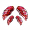 Epoxy Resin Wing Pendants, with Rhinestone & Glitter Powder, Crimson, 40.5x18.5x2.5mm, Hole: 1mm, Small Wings: 24.5x11x2.5mm