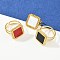Square 304 Stainless Steel Enamel Finger Rings for Women, Ion Plating(IP), Real 18K Gold Plated, Mixed Color, Square: 16x16mm, US Size 6(16.5mm)