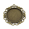 Tibetan Style Flat Round Alloy Pendant Cabochon Settings, Cadmium Free & Nickel Free & Lead Free, Antique Bronze, Tray: 30mm, 46x42x3mm, Hole: 3mm, about 110pcs/1000g